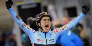 Bieles - Luxembourg - wielrennen - cycling - radsport - cyclisme -  Cant Sanne (BEL) of Enertherm - Beobank celebrates the win  pictured during  World Championships Cyclocross - women elite - photo NV/PN/Cor Vos © 2017